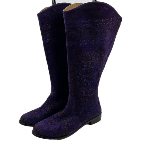 𝅺NWT Arte 13 Tall Vegan Purple  Sueded Embroidered Boots - Picture 1 of 10
